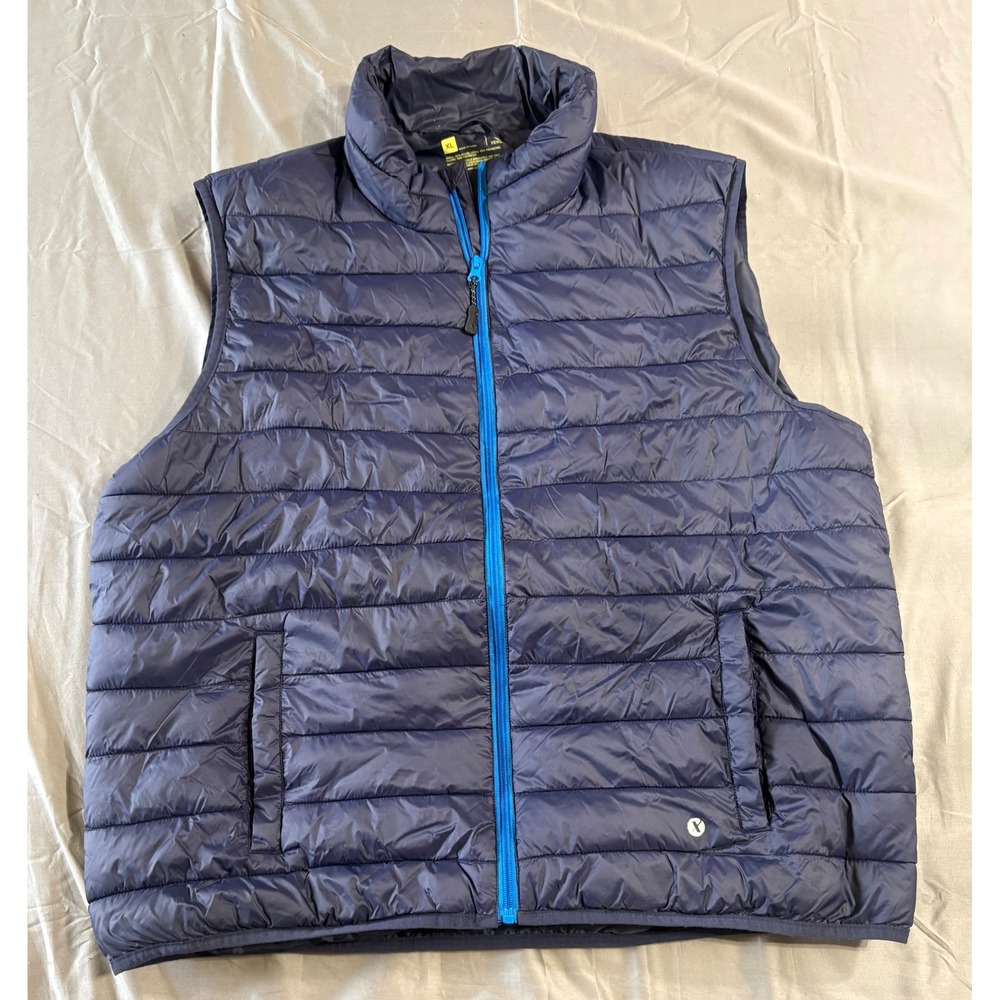 Xersion Mens Puffer Vest Navy Blue Full Zip Quilted Sleeveless Jacket XL